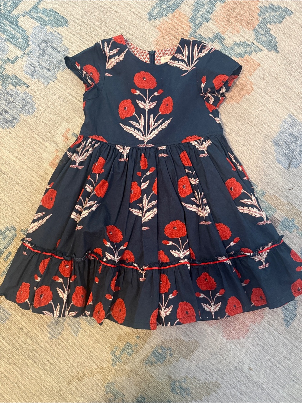Pink chicken navy and red floral dress